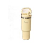 SS119 900 ml Çelik Termos Bardak Pipetli Kulplu Taşınabilir Su Matarası Krem