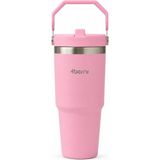 SS119 900 ml Çelik Termos Bardak Pipetli Kulplu Taşınabilir Su Matarası Pembe - -- - 000-Siyah