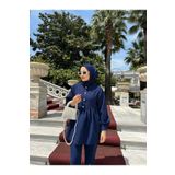 SSDESİNG Özel Taşlı Düğmeli Krep Takım Lacivert