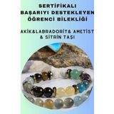 Ssilhoutte Doğaltaş Başarıyı Destekleyen Öğrenci Bilekliği - Sertifikalı Akik, Labradorit, Ametist, Sitrin Bileklik
