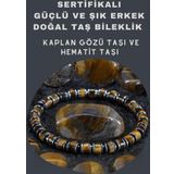 Ssilhoutte Doğaltaş Güçlü Ve Şık Erkek Doğal Taş Bileklik Sertifikalı Kaplangözü Taşı Ve Hematit, Hediye Bileklik