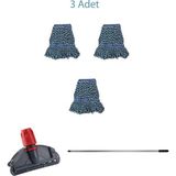 Sska Çift Kovalı Temizlik Arabası Seti Yedek Mop Takımı - 3 Adet 17 Cm. Dar Mop + Mop Tutucu + Sap