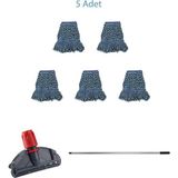 Sska Çift Kovalı Temizlik Arabası Seti Yedek Mop Takımı - 5 Adet 17 Cm. Dar Mop + Mop Tutucu + Sap - Renkli