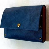 Sska Deri Para Cüzdanı 10 x 14 cm El Yapımı Çif Kat Deri - Bayrak Mavisi