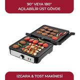 SSM-2590 Inox Izgara ve Tost Makinesi, 2000 W, 180° Açılabilir Gövde, Alüminyum Plaka, 6 Dilim
