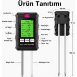 St-03 Dijital Toprak Ölçer Ph Nem Ec Sıcaklık Işık | 6'sı 1 Arada Ölçüm, LCD Ekran, 90° D - Çok Renkli