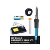 ST-60 Model Profesyonel 60W Isı Ayarlı Havya + Lehim + Bant + Lehim Pastası + Stand