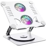 St-801D Çift Fanlı Alüminyum Katlanabilir 360 Derece Dönebilir Laptop Dizüstü Macbook Standı (Silver)