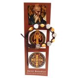 St Benedict Erkek Çocuk Bilezik Seti, Ahşap Boncuk ve Metal Madalyon Ayarlanabilir Kordon Bilek Moda Kutsal Kart Kitap Ayracı Hediye Paketi ile