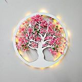 ST Dekor Led Işıklı Ve Pembe Sakura Hayat Ağacı Tablo 40cm - Beyaz Çok Renkli