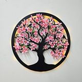 ST Dekor Led Işıklı Ve Pembe Sakura Hayat Ağacı Tablo 40cm - Siyah Çok Renkli