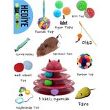 St. Morritz 13 ve 1 Kedi Oyun Seti:3 Katlı Oyuncak,hareketli Fare,olta,yumak Top,ısırma Oyuncağı