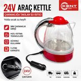 St. Morritz 24 Volt 1litre Oto Su Isıtıcı 24V Kettle Büyük Boy Ketil Termostatlı Işıklı Yeni Seri - Kırmızı