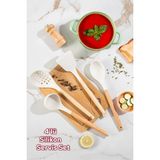 St. Morritz 3166 Bambu Ahşap Saplı Silikon 4 Parça Servis Takımı Seti Beyaz