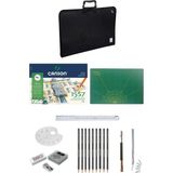 St. Morritz 35X50 Proje Çantası Canson 35X50 cm Defter A3 Kesim Altlığı Conte Lyra Dereceli Kalem Mimarlık Seti