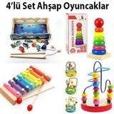 St. Morritz 4'in 1 Set Eğitici Ahşap Oyuncaklar Selefon Mini Tel Labirent Helezon Tekli Kule Balık Tutma