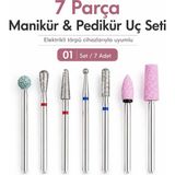 St. Morritz 7'li Kütikil Törpü Makinesi Uç Seti Üstün Kalite Paslanmaz Çelik 3/32" Nail Art Protez Tırnak