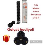 St. Morritz Akım Korumalı Priz 6 Lı USB Şarj Aleti 5 M Siyah Golyat - Ahşap
