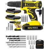 St. Morritz Alman 58 V 8 Ah Darbeli Metal Dişli Şanzıman Çift Akülü Şarjlı Vidalama Matkap 24 Prc Set