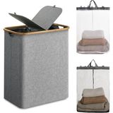 St. Morritz Bambu Kenarlı Kumaş Katlanabilir 100 Lt Çamaşır Sepeti 54X33X58