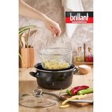 St. Morritz Cam Kapaklı Emaye Patates Kızartma Tenceresi Fritöz 22 cm