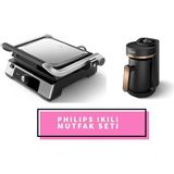 St. Morritz HD6301 2200W 5000 Serisi Izgara ve Tost Makinesi ve Philips Türk Kahve Makinesi - Gümüş