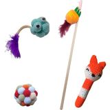 St. Morritz Kedi Oyuncak Set Ponpon Top Havuç Olta, Sevimli Ponpon Canavar Oyuncak 4 Adet Ürün