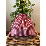 St. Morritz Kırmızı Pötikareli Keten Mini Bez Kese - Büzgülü Çanta Içi Düzenleyici - Makyaj Çantası - 20X20