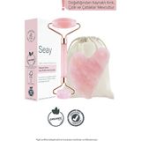 St. Morritz Pembe Kuvars Roller ve Pembe Kalp Gua Sha Yüz Masaj Aleti Seti Keseli Değerli Doğal Taş Sertifikalı