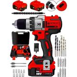 St. Morritz Powertools Usa Brushless 58 V 5AH Çelik Darbeli Şarjlı Matkap Vidalama-Kırmızı Dflng Series