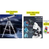 St. Morritz Profesyonel 675 Kat Yakınlaştırmalı TELESKOP+1600X 2 LED Işıklı Mikroskop Seti 12 Örnek Slayt Hediye