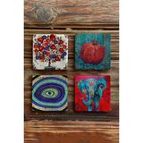 St. Morritz Taş Bardak Altlığı Stone Coasters - 4lü Set Nar Ağacı ve Fil ve Nazar Göz - 000-Siyah