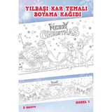St. Morritz - Yılbaşı Karlı Şehir Noel Baba ve Geyikler Boyama Aktivite Kağıdı -Model1- 60 x 200 cm