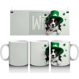 St. Patrick Şapkalı Siyah Beyaz Yavru Köpek – Baskılı Kahve Kupası - Renkli