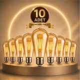 St6 Led Filament Ampul 6w 2700k Amber Cam Sarı Işık 600 Lümen 10lu