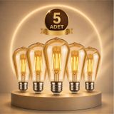 St6 Led Filament Ampul 6w 2700k Amber Cam Sarı Işık 600 Lümen 5li