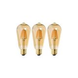 ST64 Flamanlı 4W Rustik LED Ampul 3'lü Paket Günışığı Rengi - Altın