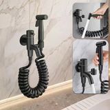 STA-5041 Premium Armatür Tabancalı Banyo Alaturka Yer Tuvaleti Taharet Musluğu Esnek Spiral Hortumlu Bide Taharetmatik Abdest Musluğu Bas Çek Bırak - 304 Paslanmaz Çelik