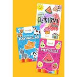 Staau Çocuk Boyamaya Başlangıç Seti - 3 Kitap (Çiziktirme, Hayvanlar, Meyveler) 2 Yaş İçin Eğlenceli