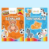 Staau Çocuk İlk Boyama Kitabım 2'li Set - Eşyalar ve Hayvanlar 3 - 5 Yaş için Eğlenceli Kitaplar
