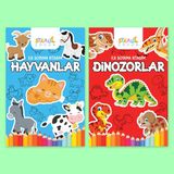 Staau Çocuk İlk Boyama Kitabım 2'li Set - Hayvanlar ve Dinozorlar 3-5 Yaş İçin Eğitici Kitaplar