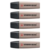 STABILO BOSS orijinal Naturecolor fosforlu kalem seti, boz kahverengisi, 5 adet