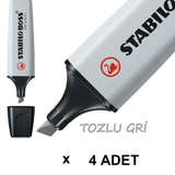 Stabilo Boss Pastel Tozlu Gri 4'lü Fosforlu Kalem