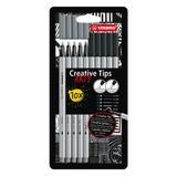 STABILO Creative Tips - ARTY - Keçe Uçlu Kalem Seti - 10'lu Paket - Siyah, Orta Gri