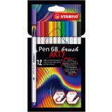 STABILO Pen 68 brush ARTY - Premium Keçeli Kalem - 12'li Paket - Çeşitli Renkler