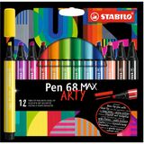 STABILO Pen 68 MAX ARTY - Keçe Uçlu Boya Kalemi, Kalın Kama Uçlu - 12'li Paket - Çeşitli Renkler
