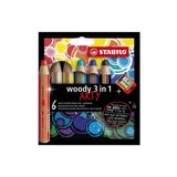 Stabilo Woody 3İn1 Arty Kuru Boya Kalemi 6 Renk + Kalemtıraş 8806-1-20