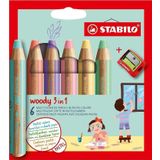 Stabilo Woody 3İn1 Pastel Kuru Boya Kalemi 6 Ren + Kalemtıraş 8806-3