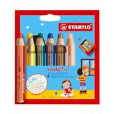 Stabilo Woody Kuru Boya 3in1 6 Renk Kalemtraş ile Çocuklar İçin Eğlenceli Boyama Seti