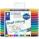 Staedtler 3004 TB12 Marsgraphic Duo Fırçalı Çift Taraflı Keçeli Kalem 12li Renkli 1.0-6.0mm Esnek Uç